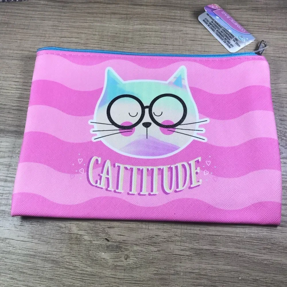 Chic Pink Catitude Cat Makeup Bag Pouch